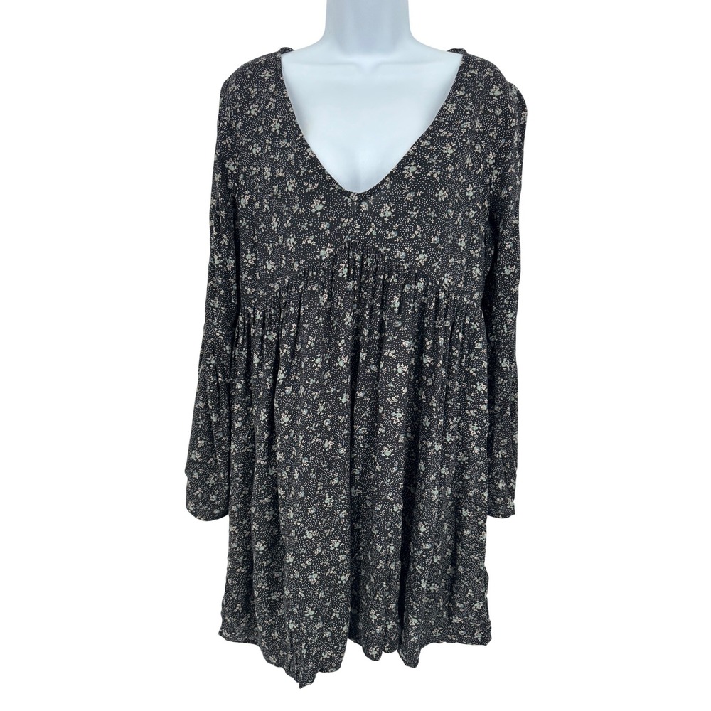 Denim & Supply Ralph Lauren Dress Large Black Floral Bell Sleeve Babydoll Pocket